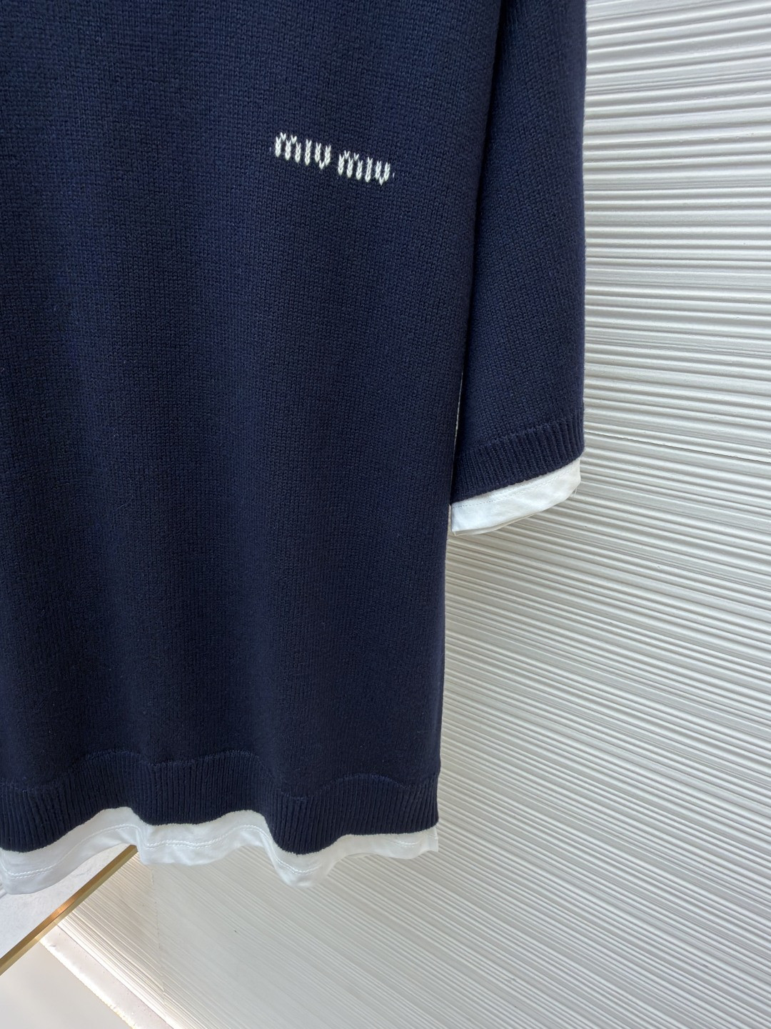 MIU MIU 假两件拼接针织衫 毛衣 短袖 T恤 蓝色 A5 MMLB62-174K-F0008-S-OOO