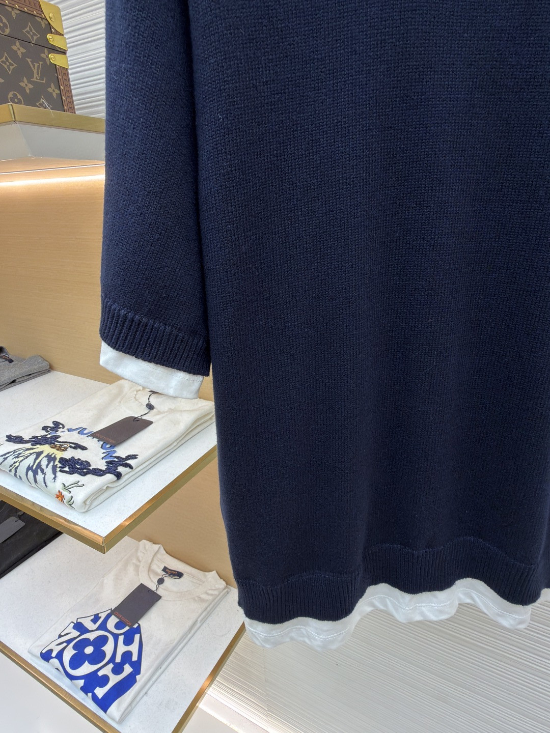 MIU MIU 假两件拼接针织衫 毛衣 短袖 T恤 蓝色 A5 MMLB62-174K-F0008-S-OOO