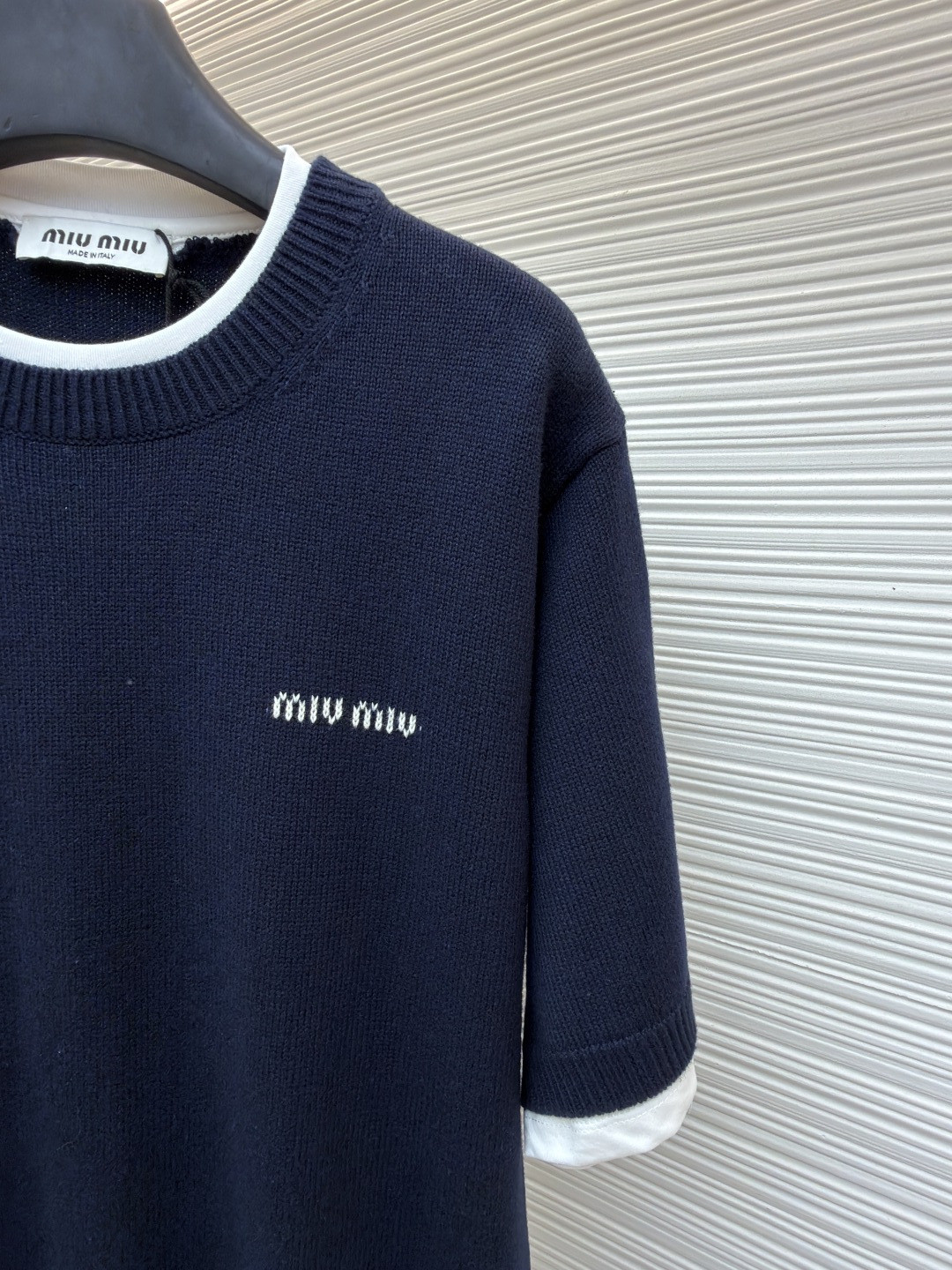 MIU MIU 假两件拼接针织衫 毛衣 短袖 T恤 蓝色 A5 MMLB62-174K-F0008-S-OOO