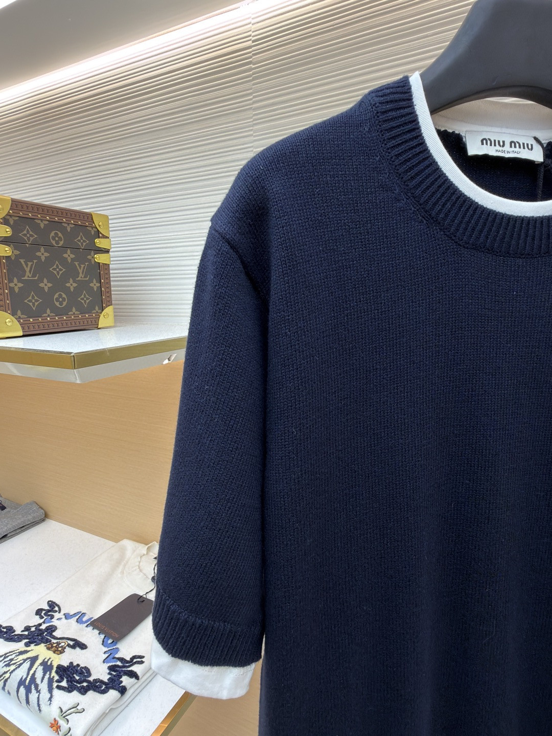 MIU MIU 假两件拼接针织衫 毛衣 短袖 T恤 蓝色 A5 MMLB62-174K-F0008-S-OOO