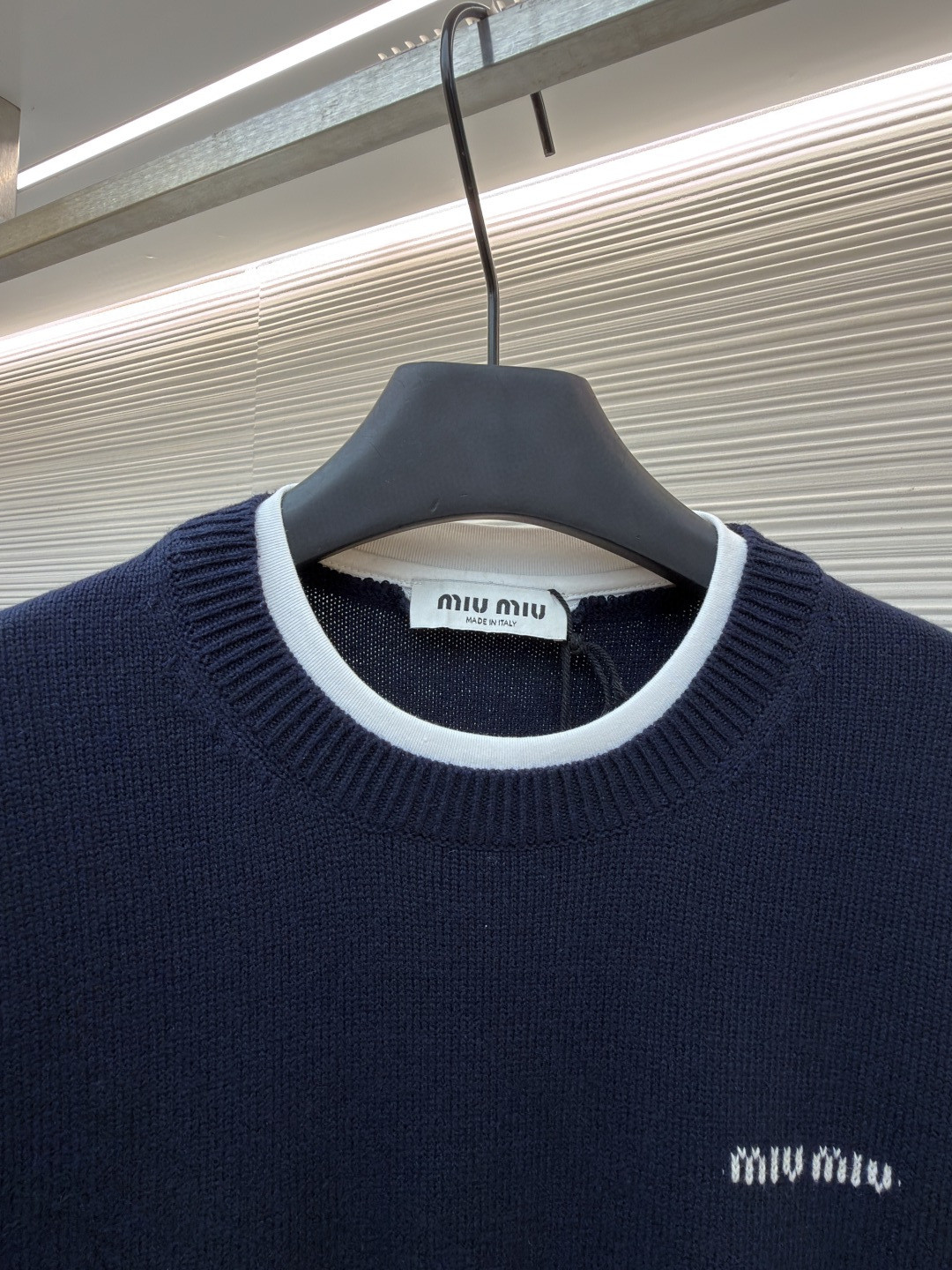 MIU MIU 假两件拼接针织衫 毛衣 短袖 T恤 蓝色 A5 MMLB62-174K-F0008-S-OOO