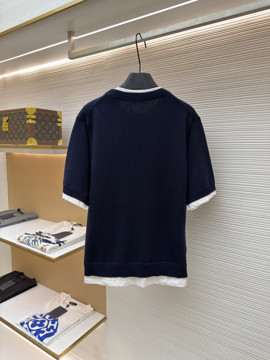 MIU MIU 假两件拼接针织衫 毛衣 短袖 T恤 蓝色 A5 MMLB62-174K-F0008-S-OOO