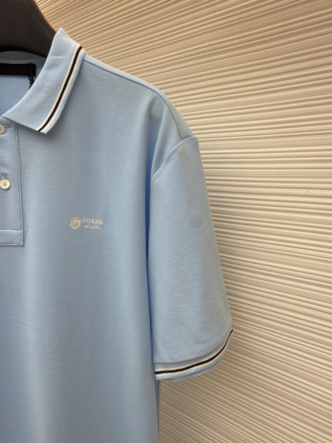 PRADA 普拉达 徽标刺绣抽绳Polo衫 短袖 T恤 深蓝色 浅蓝色 A0 UJN703-1YED-F0806-S-211