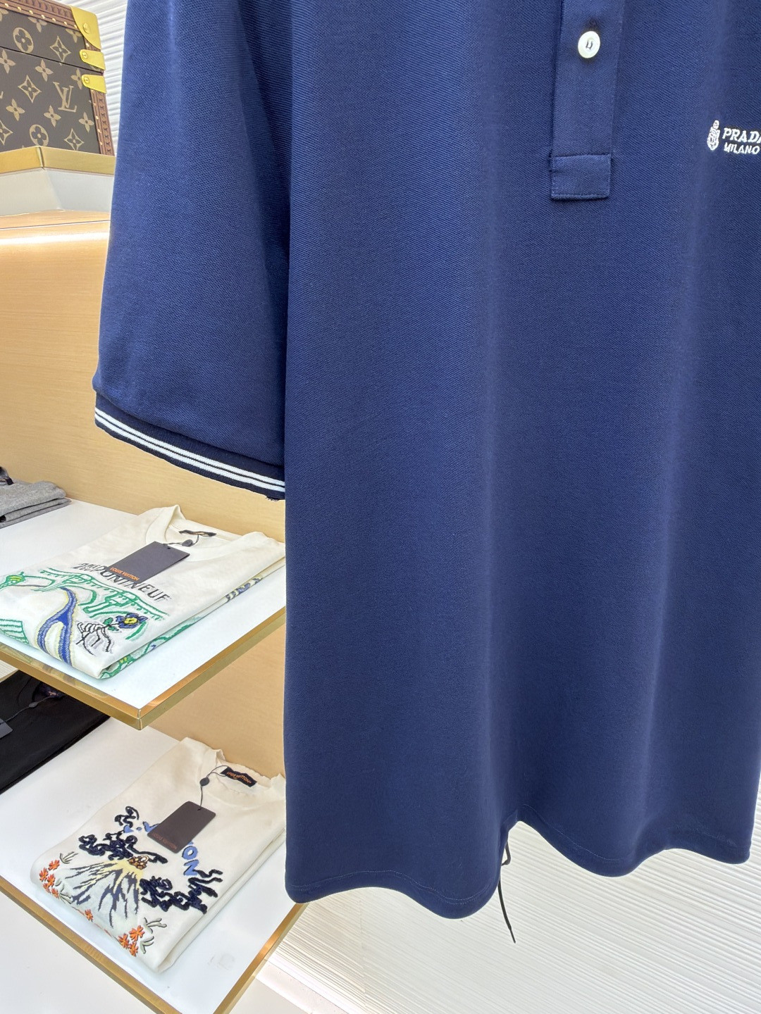 PRADA 普拉达 徽标刺绣抽绳Polo衫 短袖 T恤 深蓝色 浅蓝色 A0 UJN703-1YED-F0806-S-211