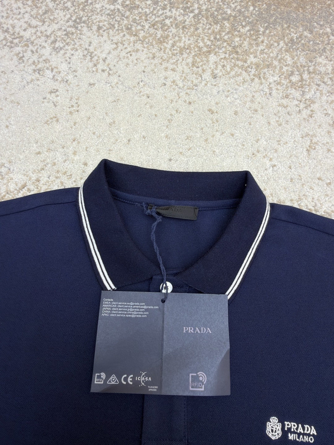 PRADA 普拉达 徽标刺绣抽绳Polo衫 短袖 T恤 深蓝色 浅蓝色 A0 UJN703-1YED-F0806-S-211