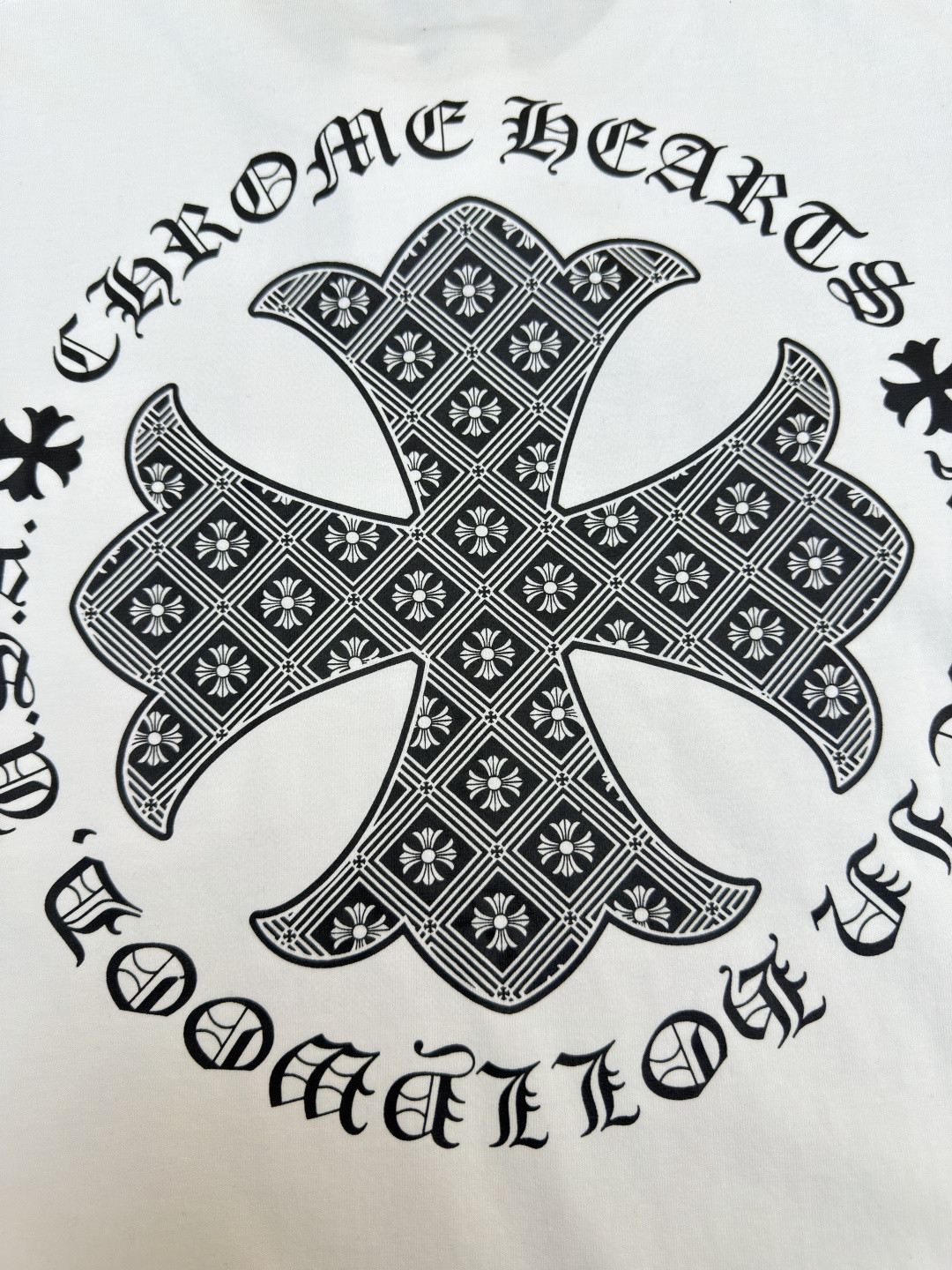Chrome Hearts 克罗心 十字暗纹长袖卫衣 T恤 打底衫 套头 白色 A0 