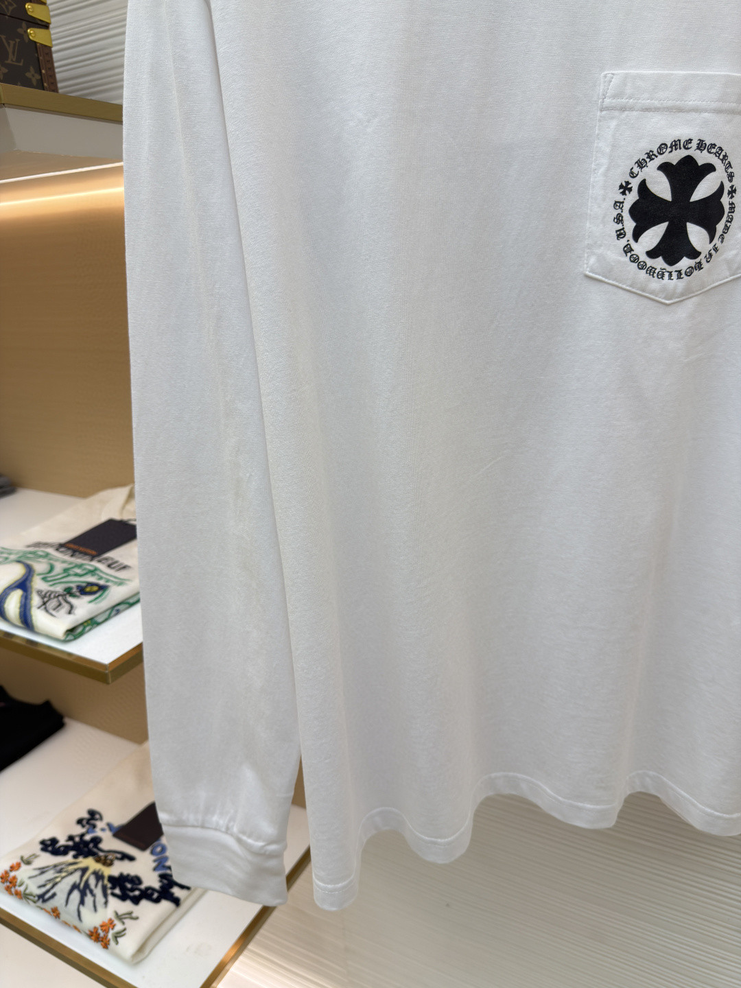 Chrome Hearts 克罗心 十字暗纹长袖卫衣 T恤 打底衫 套头 白色 A0 