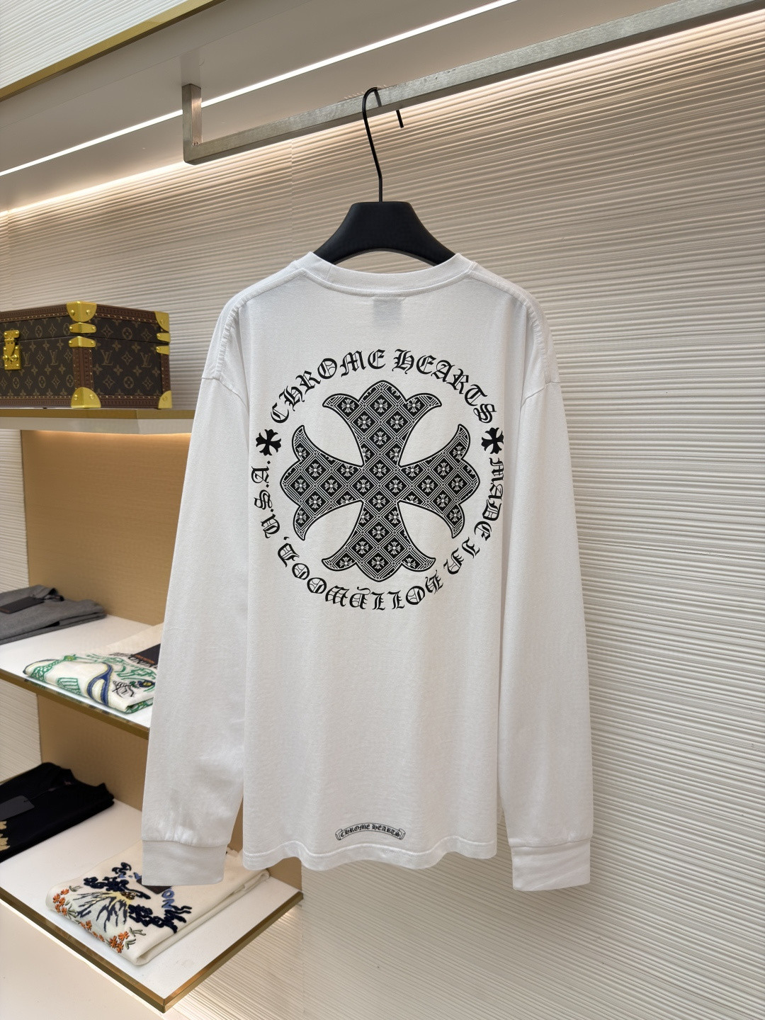 Chrome Hearts 克罗心 十字暗纹长袖卫衣 T恤 打底衫 套头 白色 A0 