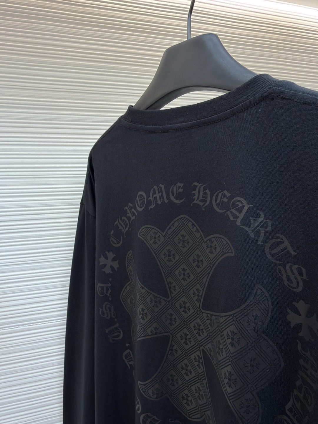 Chrome Hearts 克罗心 十字暗纹长袖卫衣 T恤 打底衫 套头 黑色 A0 