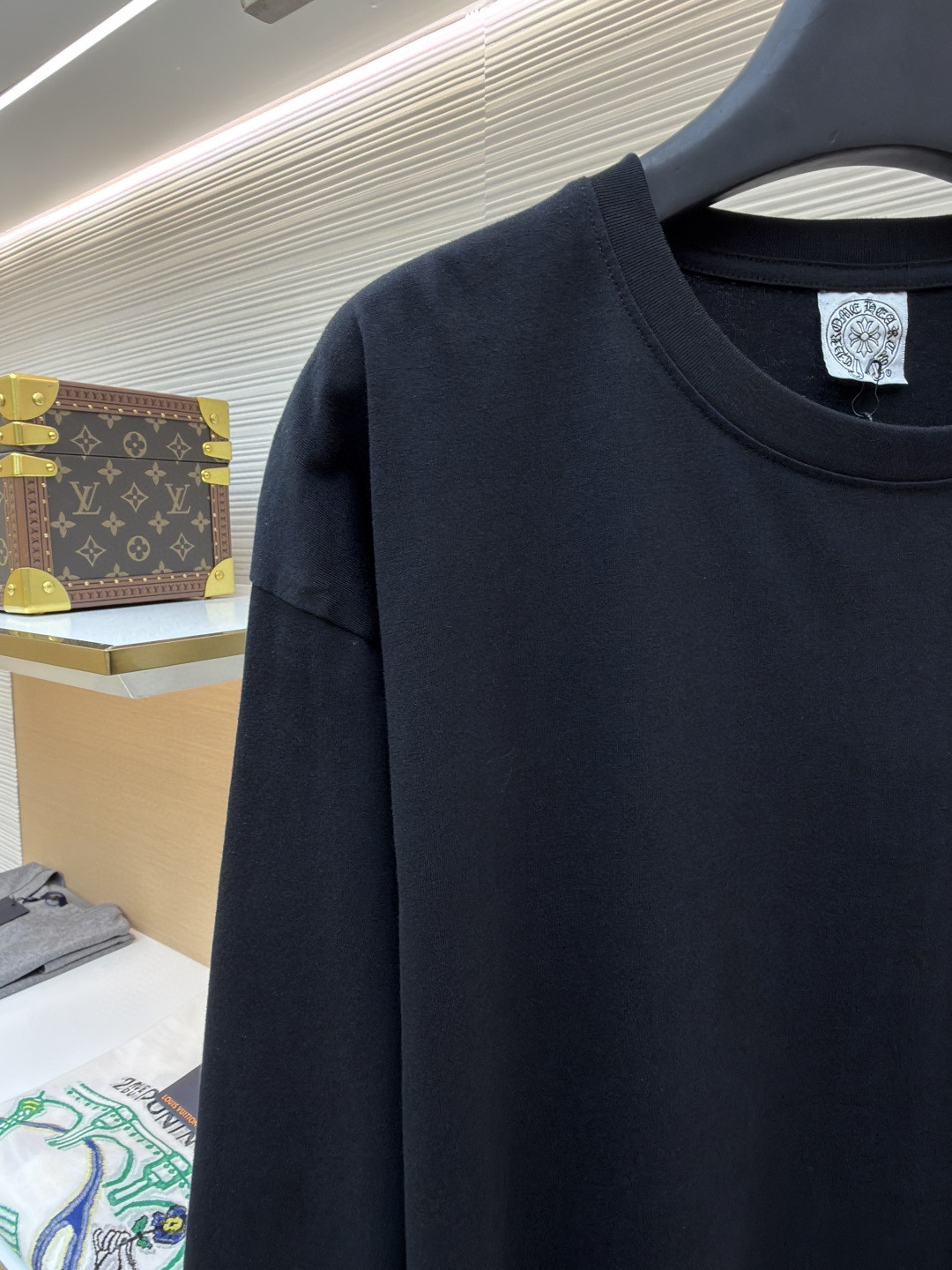 Chrome Hearts 克罗心 十字暗纹长袖卫衣 T恤 打底衫 套头 黑色 A0 