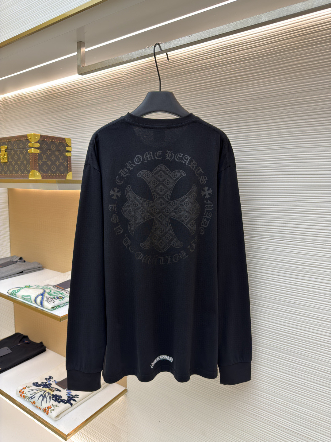 Chrome Hearts 克罗心 十字暗纹长袖卫衣 T恤 打底衫 套头 黑色 A0 