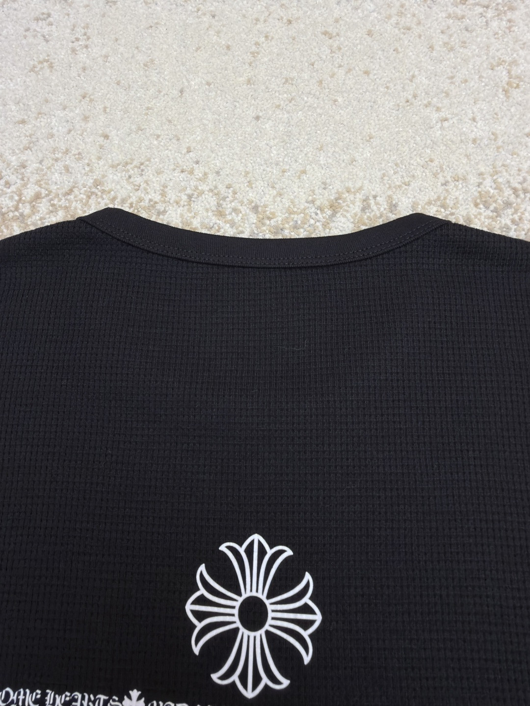 Chrome Hearts 克罗心 十字花暗纹华夫格长袖卫衣 T恤 套头 黑色 A5