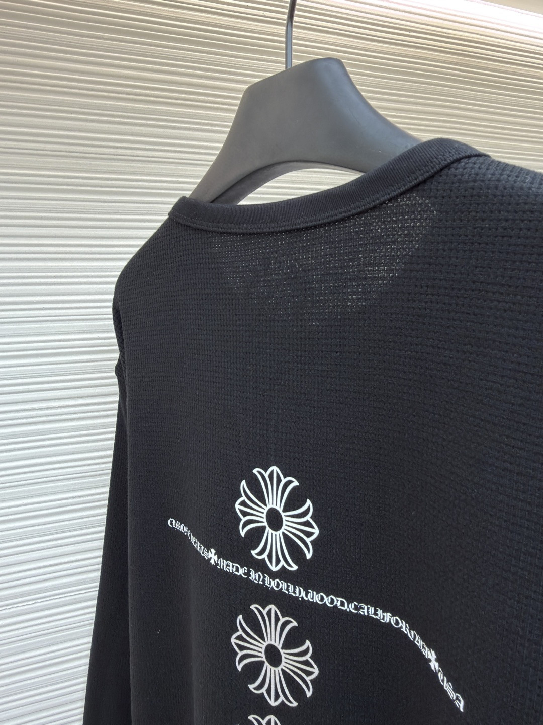 Chrome Hearts 克罗心 十字花暗纹华夫格长袖卫衣 T恤 套头 黑色 A5