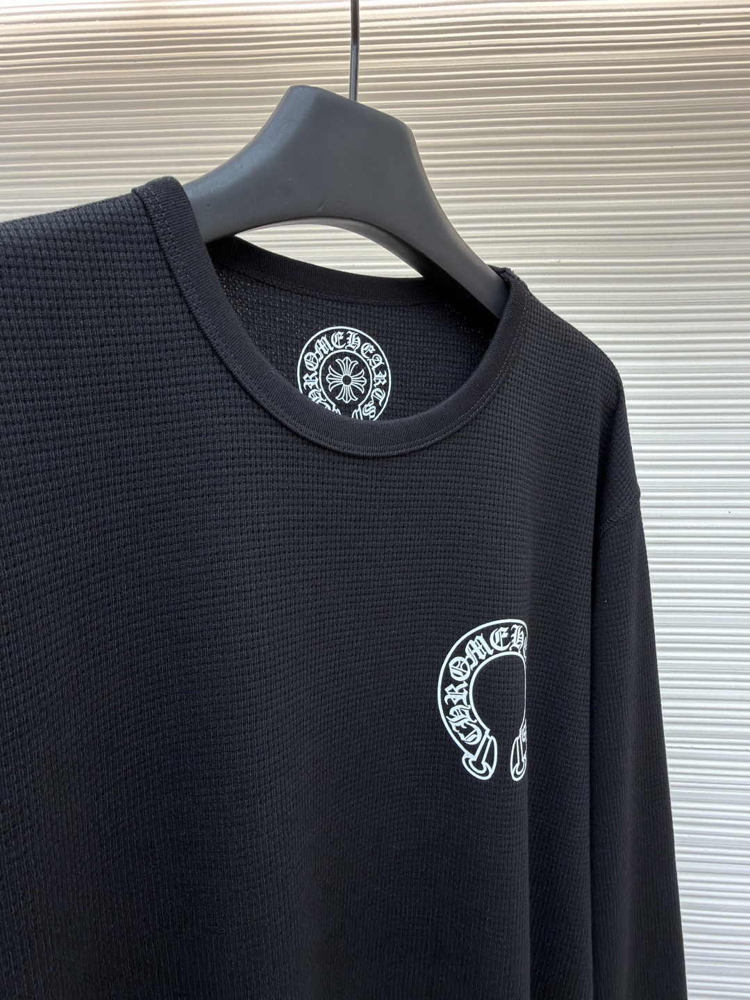 Chrome Hearts 克罗心 十字花暗纹华夫格长袖卫衣 T恤 套头 黑色 A5