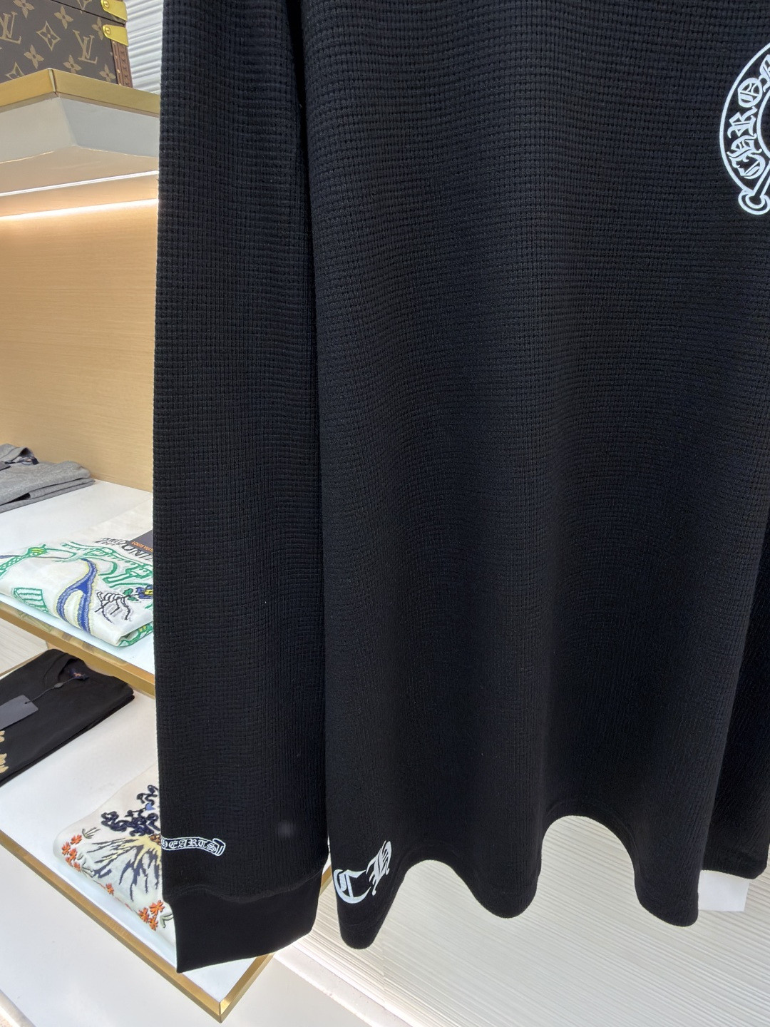 Chrome Hearts 克罗心 十字花暗纹华夫格长袖卫衣 T恤 套头 黑色 A5