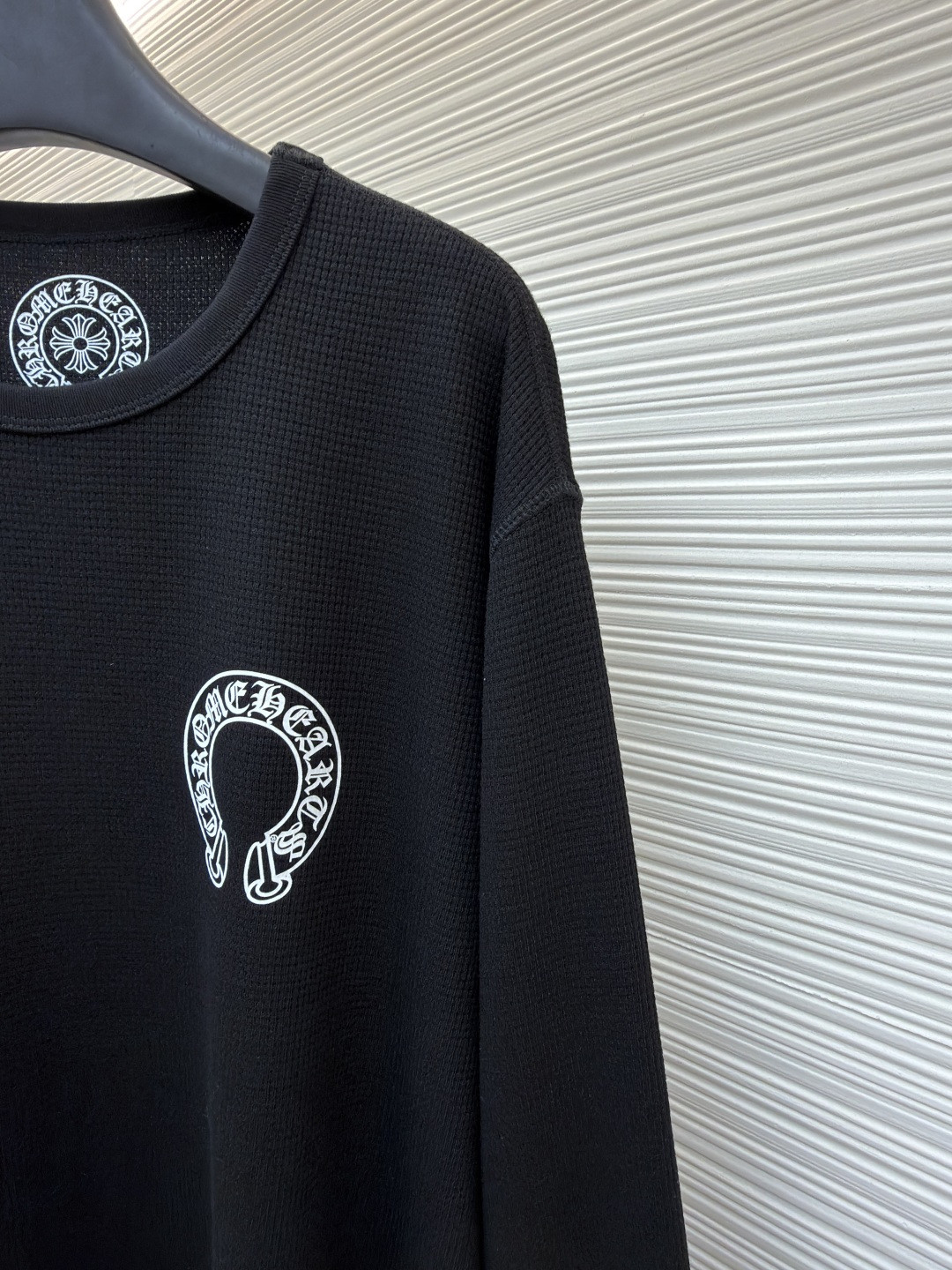 Chrome Hearts 克罗心 十字花暗纹华夫格长袖卫衣 T恤 套头 黑色 A5