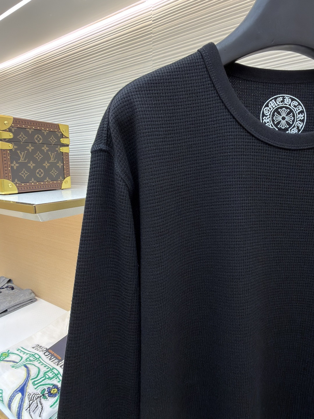 Chrome Hearts 克罗心 十字花暗纹华夫格长袖卫衣 T恤 套头 黑色 A5