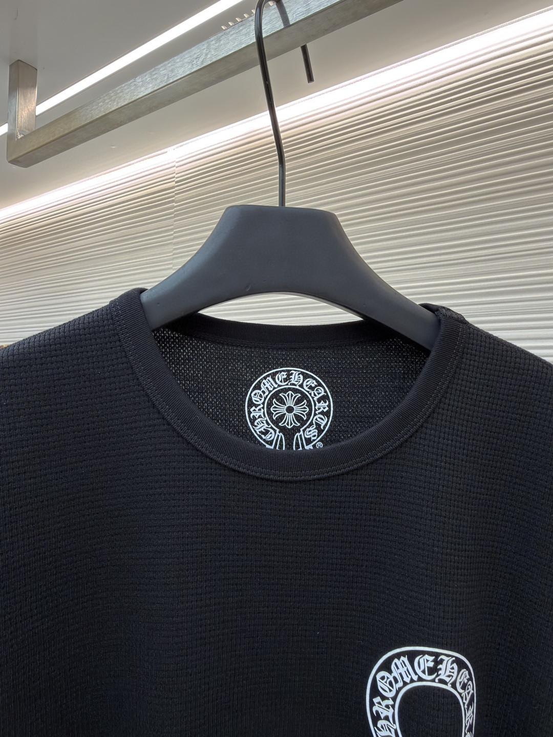 Chrome Hearts 克罗心 十字花暗纹华夫格长袖卫衣 T恤 套头 黑色 A5