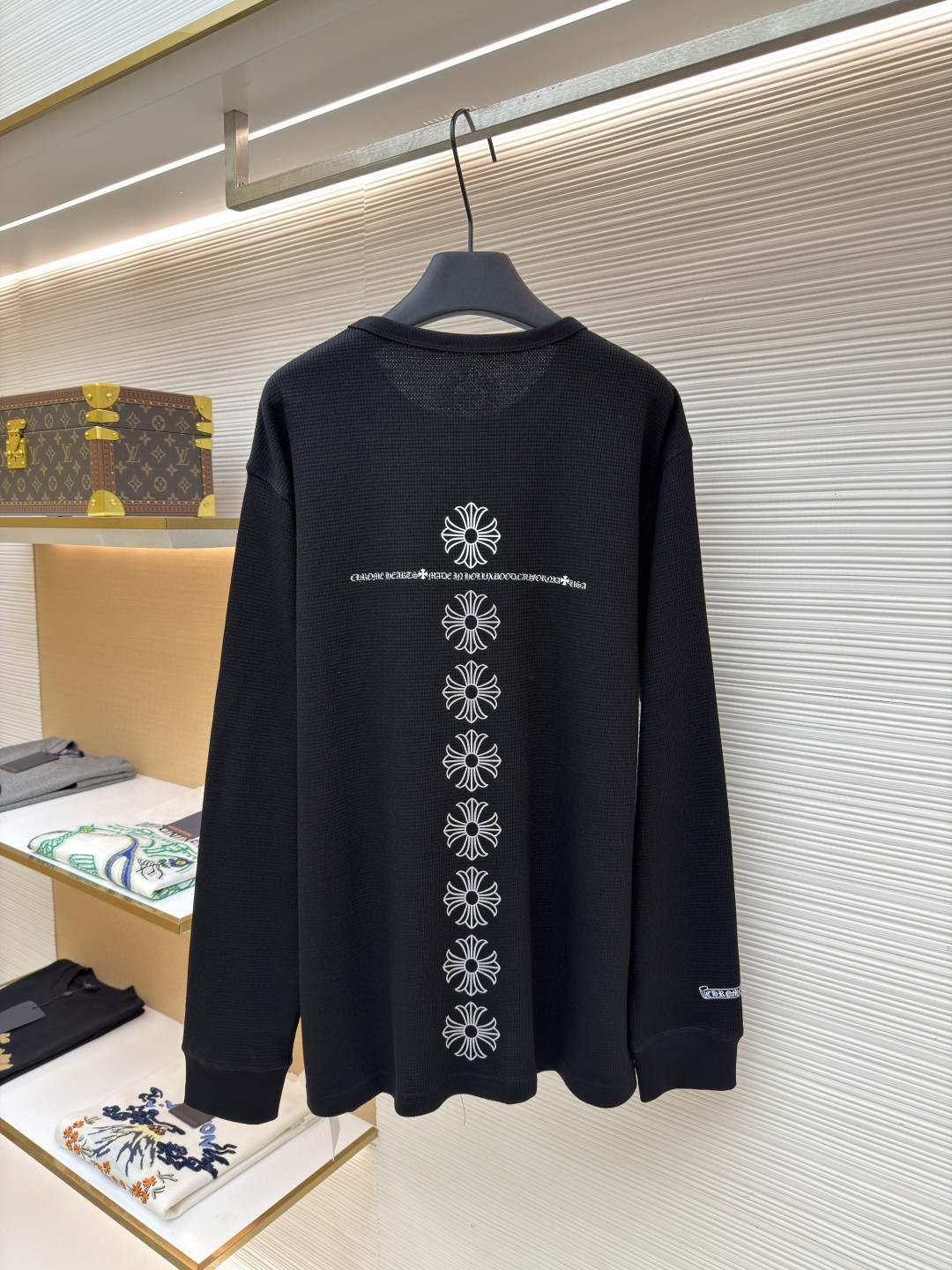 Chrome Hearts 克罗心 十字花暗纹华夫格长袖卫衣 T恤 套头 黑色 A5