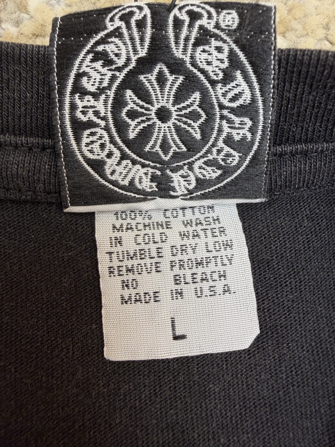 Chrome Hearts 克罗心 十字架马蹄藤蔓宝剑水洗长袖卫衣 T恤 打底衫 套头 黑色 A0 