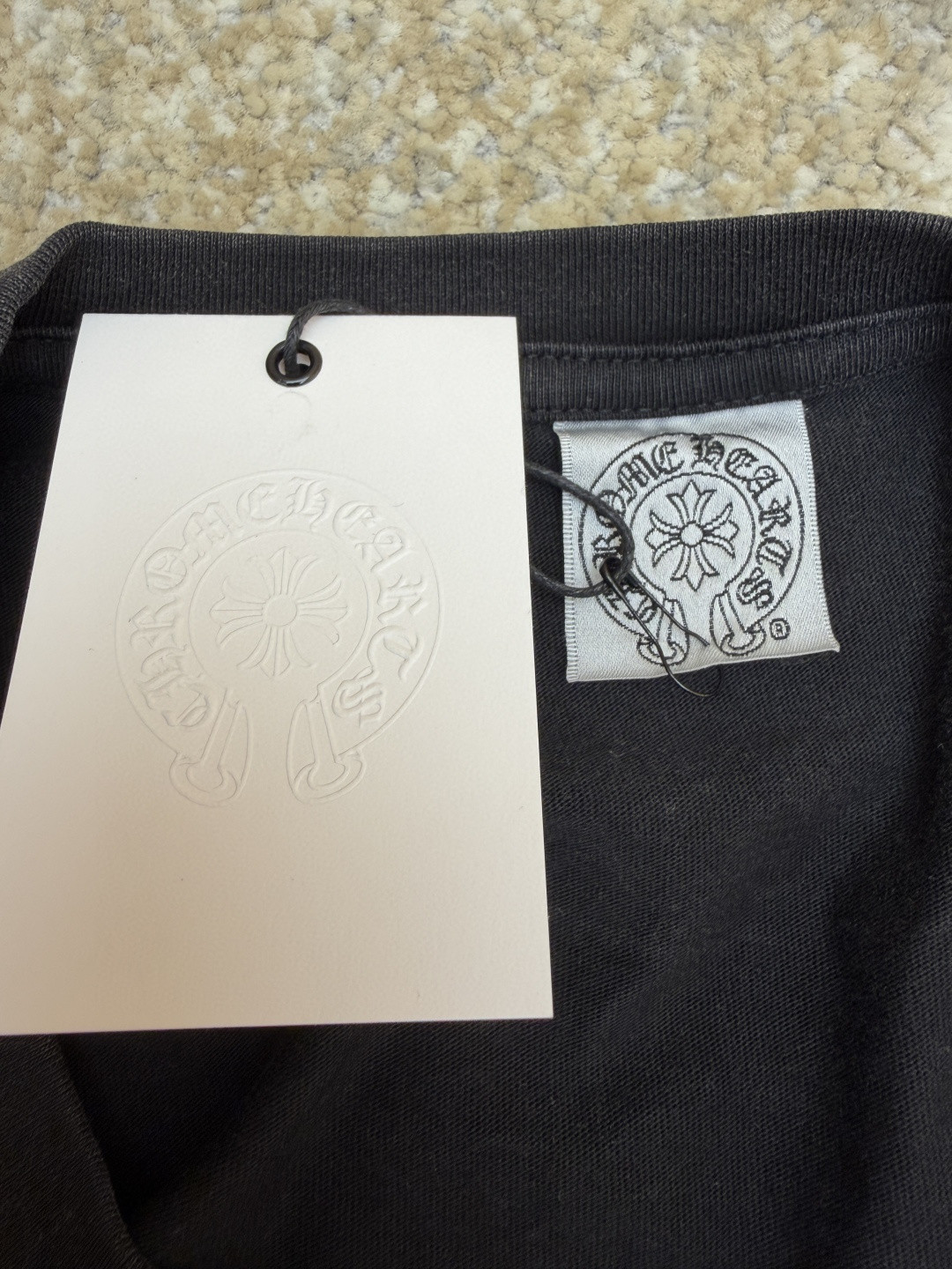 Chrome Hearts 克罗心 十字架马蹄藤蔓宝剑水洗长袖卫衣 T恤 打底衫 套头 黑色 A0 