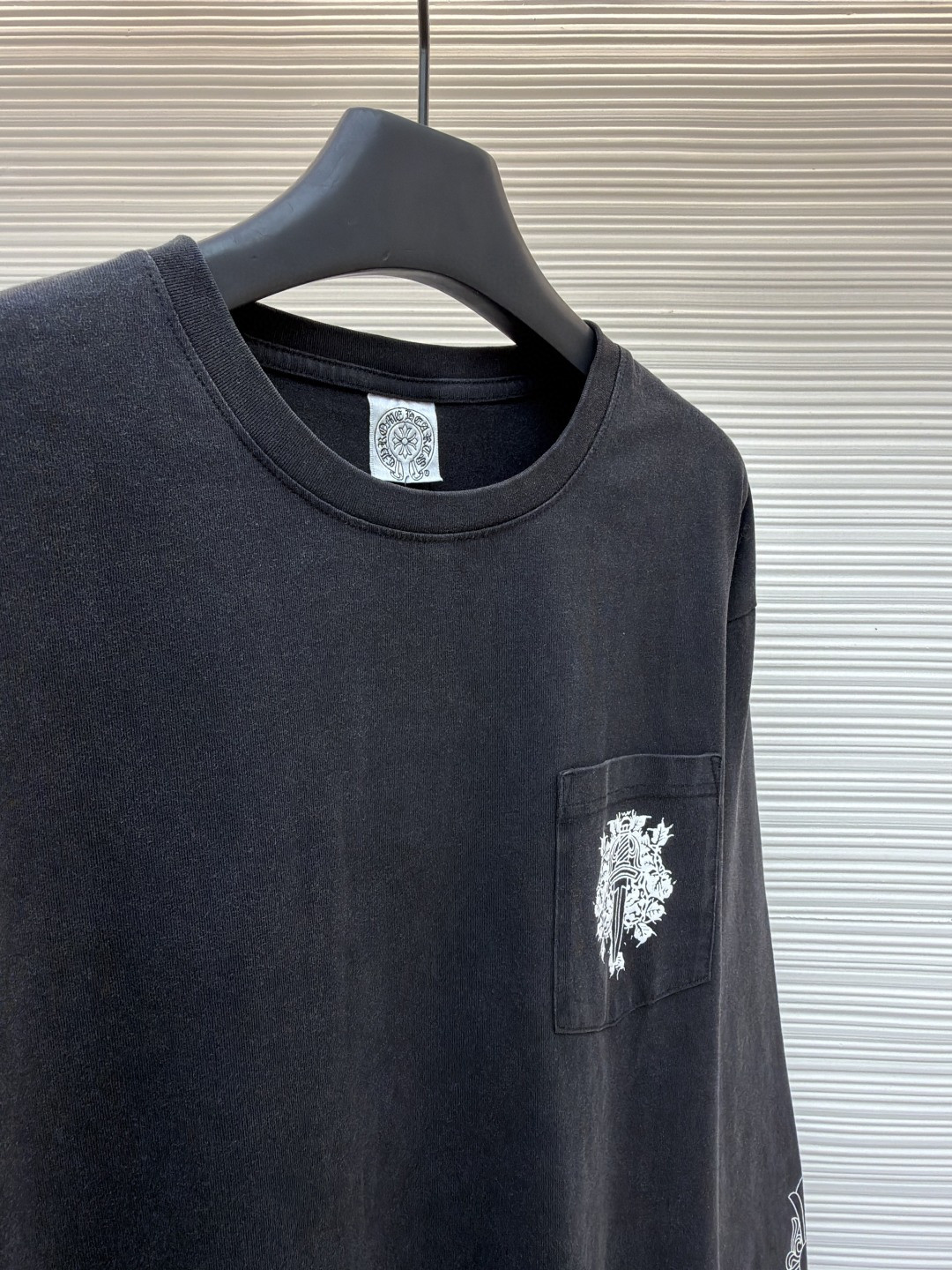Chrome Hearts 克罗心 十字架马蹄藤蔓宝剑水洗长袖卫衣 T恤 打底衫 套头 黑色 A0 