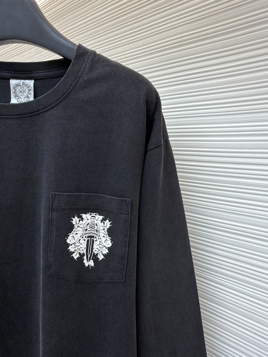 Chrome Hearts 克罗心 十字架马蹄藤蔓宝剑水洗长袖卫衣 T恤 打底衫 套头 黑色 A0 