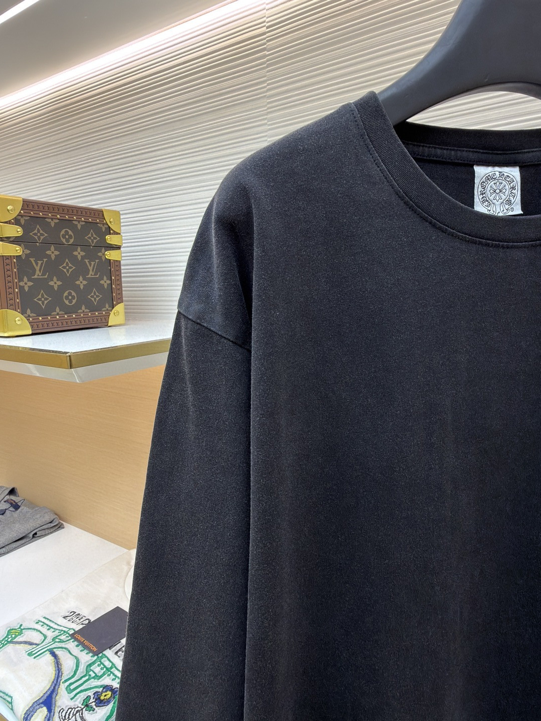 Chrome Hearts 克罗心 十字架马蹄藤蔓宝剑水洗长袖卫衣 T恤 打底衫 套头 黑色 A0 