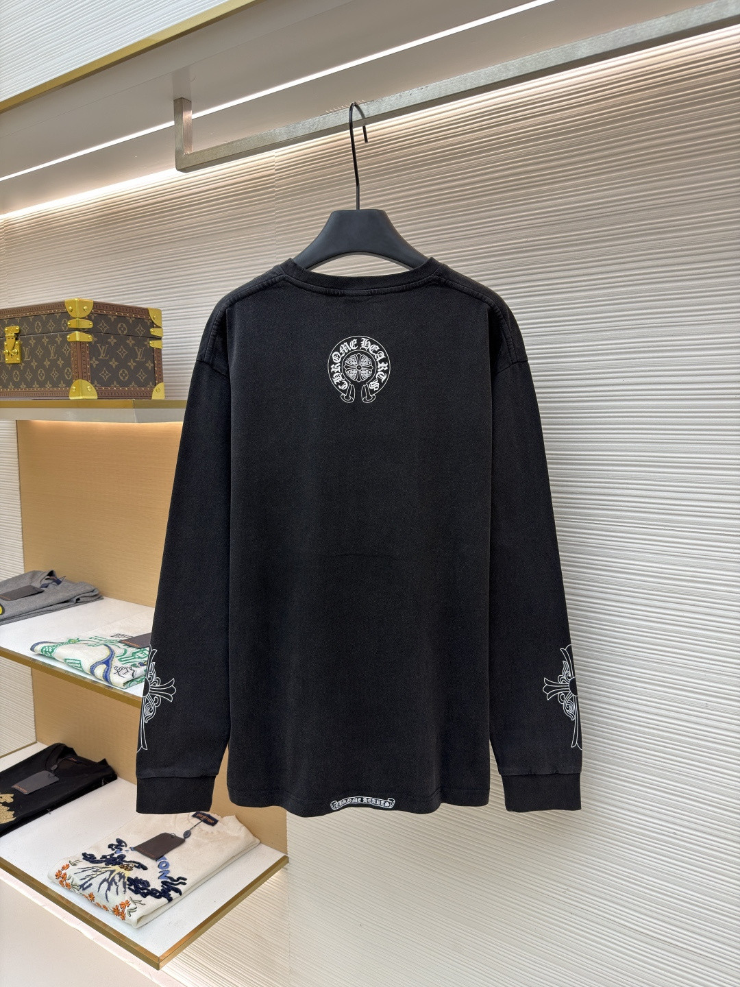 Chrome Hearts 克罗心 十字架马蹄藤蔓宝剑水洗长袖卫衣 T恤 打底衫 套头 黑色 A0 