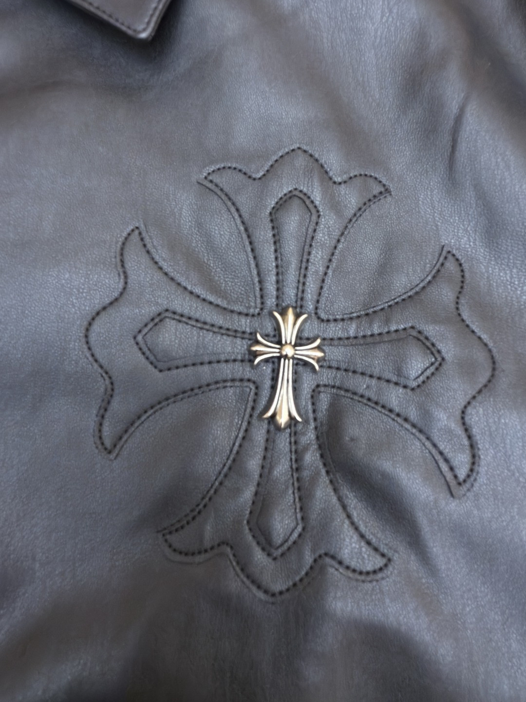 Chrome Hearts 克罗心 十字架银饰皮衣 夹克 外套 长袖 黑色 C0