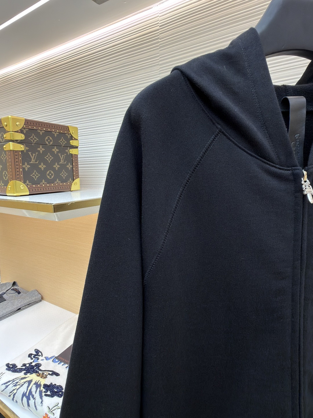 925纯银 Chrome Hearts 克罗心 后背梵文刺绣拉链连帽卫衣 外套 长袖 黑色 A5 