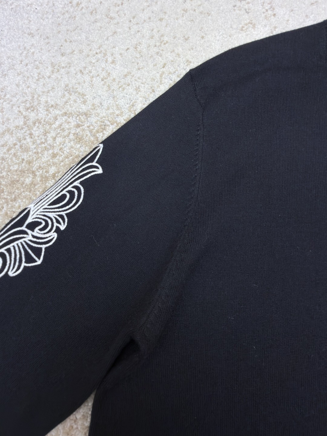 Chrome Hearts 克罗心 花臂卷轴绣花毛衣 针织衫 长袖 黑色 B0 