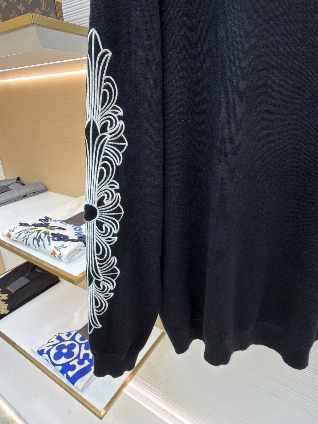 Chrome Hearts 克罗心 花臂卷轴绣花毛衣 针织衫 长袖 黑色 B0 