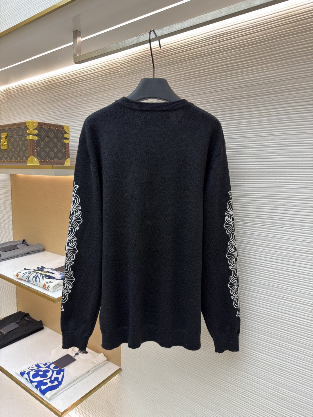 Chrome Hearts 克罗心 花臂卷轴绣花毛衣 针织衫 长袖 黑色 B0 