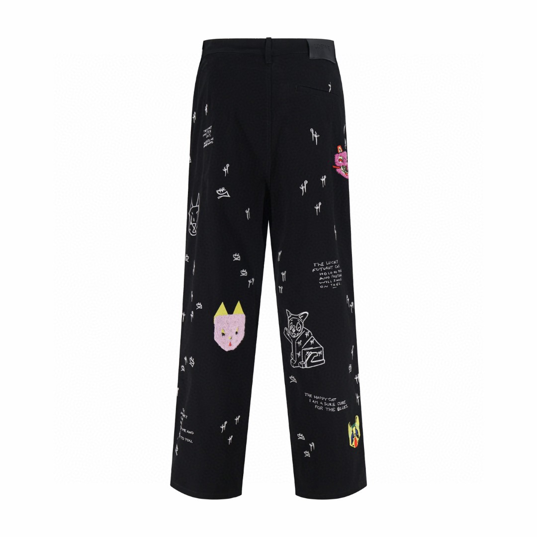 Loewe 罗意威 Louis Wain 联名重工猫咪刺绣牛仔裤 长裤 裤子 黑色 B5 S359Y04XHU-1100