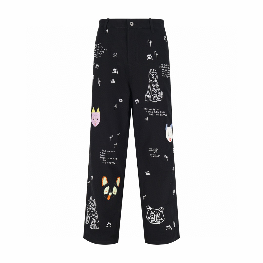 Loewe 罗意威 Louis Wain 联名重工猫咪刺绣牛仔裤 长裤 裤子 黑色 B5 S359Y04XHU-1100