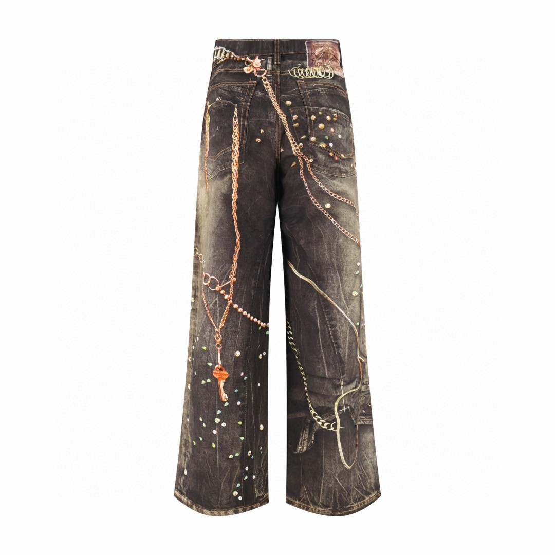 Acne Studios 马年限定 黑金链条打印牛仔裤 长裤 裤子 B0 C00126-AOM