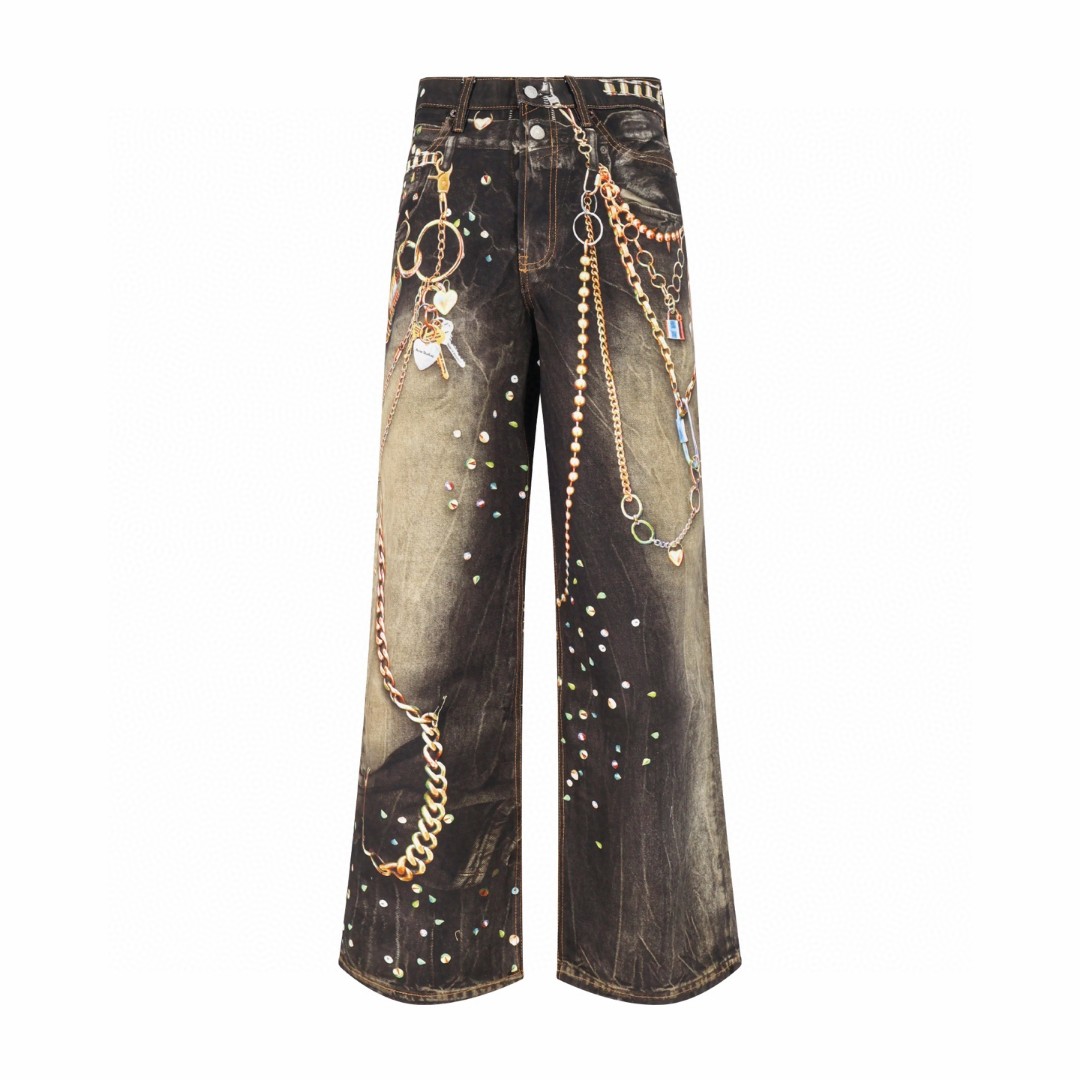 Acne Studios 马年限定 黑金链条打印牛仔裤 长裤 裤子 B0 C00126-AOM