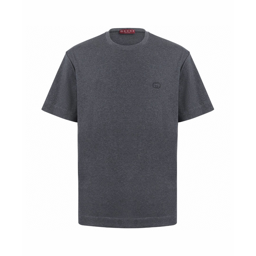 GUCCI 古驰 双G互口刺绣短袖 圆领 T恤 夏季 白色 灰色 蓝色 A0 