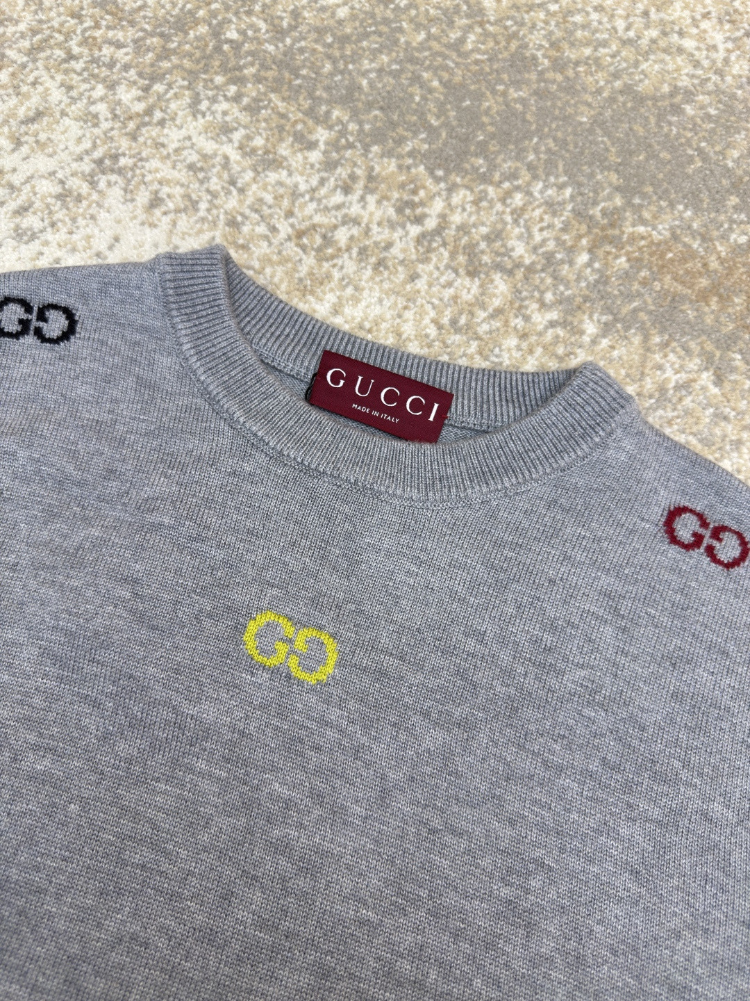 GUCCl 古驰 彩色提花logo羊毛针织衫 毛衣 外套 长袖 灰色 B0 833668-XKEYH-1015