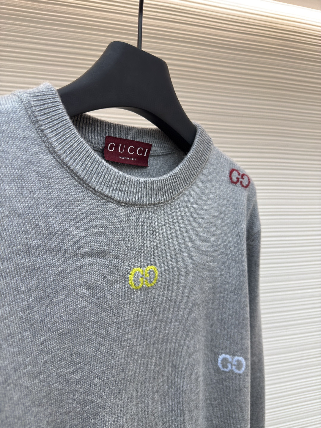 GUCCl 古驰 彩色提花logo羊毛针织衫 毛衣 外套 长袖 灰色 B0 833668-XKEYH-1015