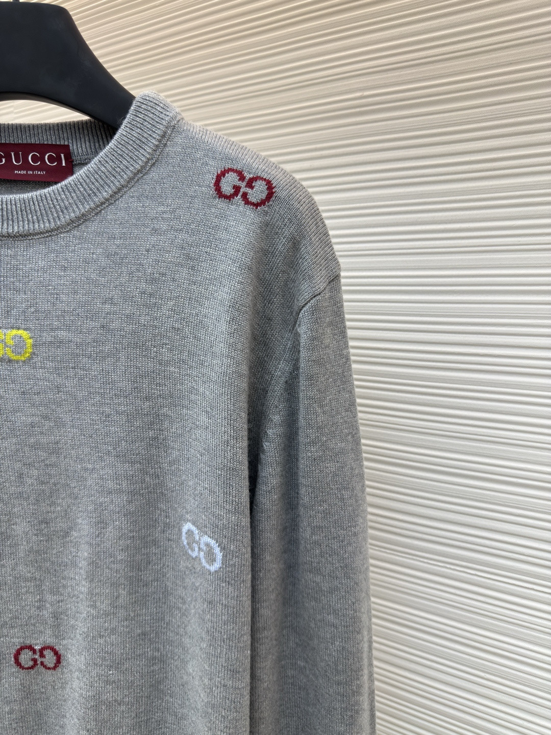 GUCCl 古驰 彩色提花logo羊毛针织衫 毛衣 外套 长袖 灰色 B0 833668-XKEYH-1015