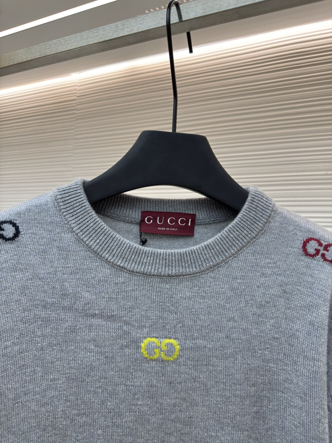 GUCCl 古驰 彩色提花logo羊毛针织衫 毛衣 外套 长袖 灰色 B0 833668-XKEYH-1015