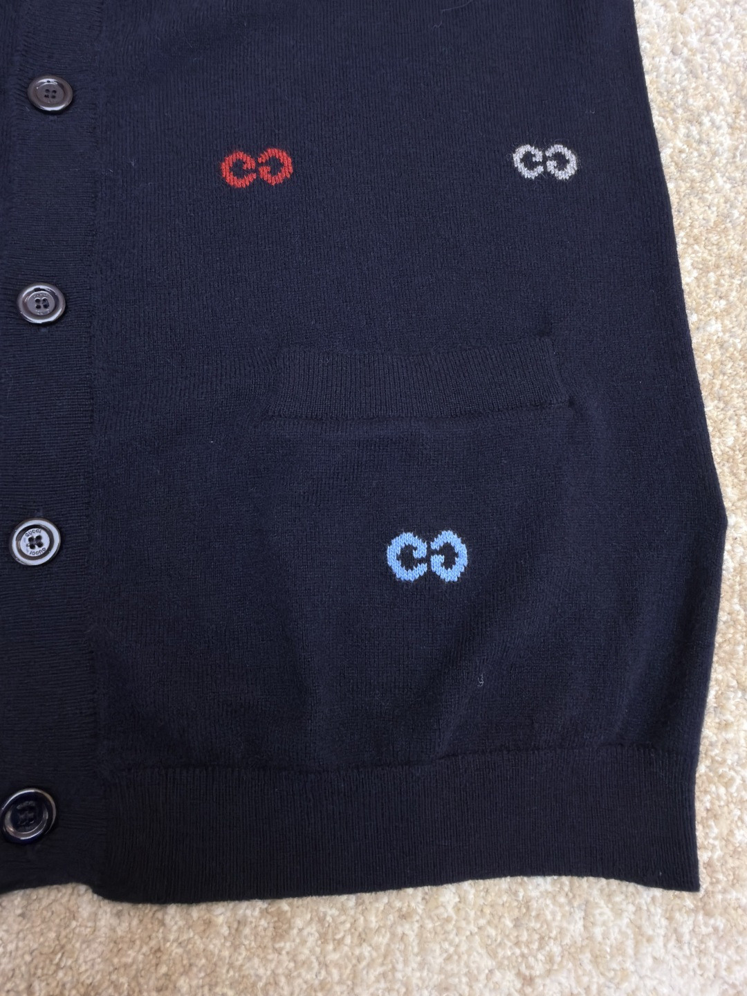 GUCCl 古驰 彩色提花logo羊毛开衫 毛衣 针织衫 外套 长袖 蓝色 B0