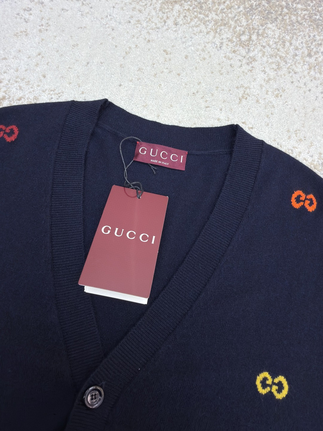 GUCCl 古驰 彩色提花logo羊毛开衫 毛衣 针织衫 外套 长袖 蓝色 B0