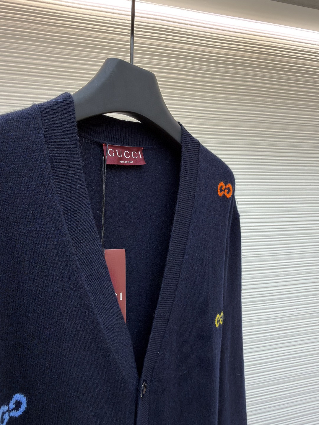 GUCCl 古驰 彩色提花logo羊毛开衫 毛衣 针织衫 外套 长袖 蓝色 B0