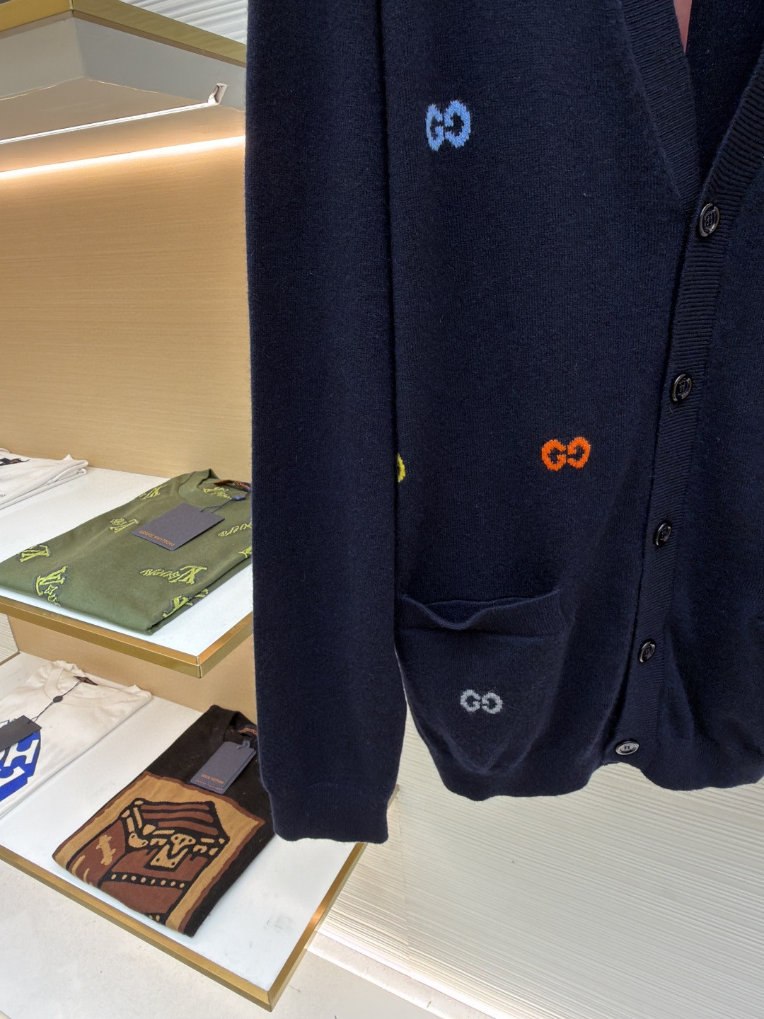 GUCCl 古驰 彩色提花logo羊毛开衫 毛衣 针织衫 外套 长袖 蓝色 B0