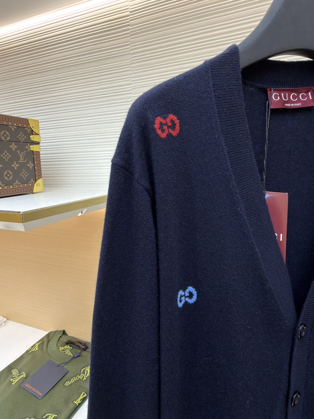 GUCCl 古驰 彩色提花logo羊毛开衫 毛衣 针织衫 外套 长袖 蓝色 B0