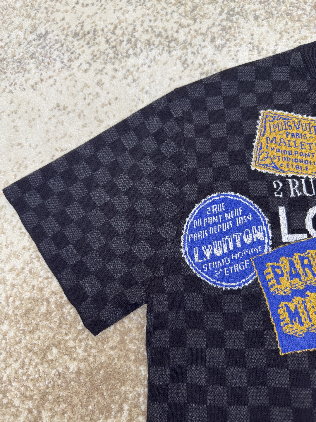 LOUIS VUITTON 路易威登 LV 棋盘格针织短袖 T恤 针织衫 黑色 A0 1AHVMP