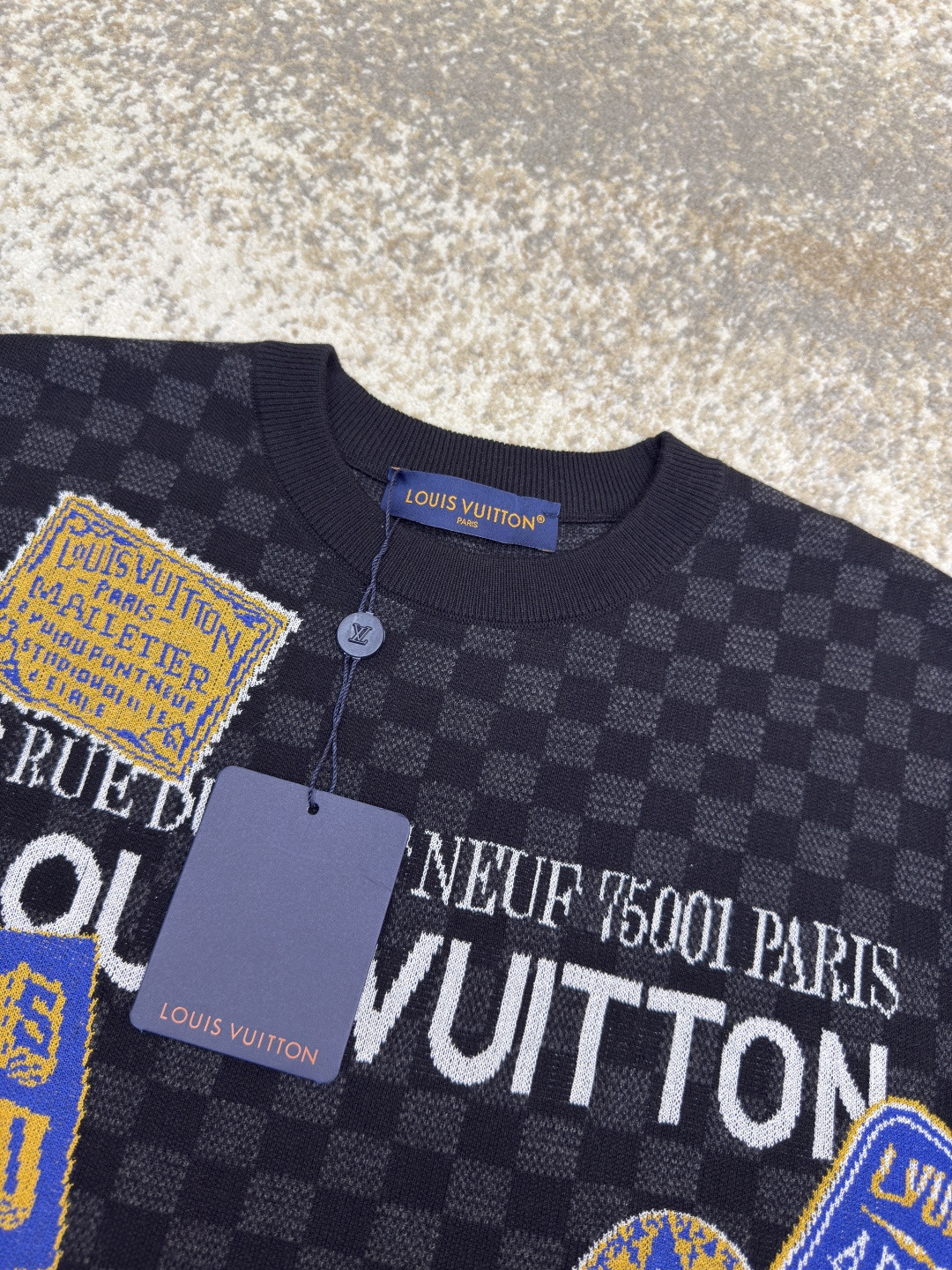 LOUIS VUITTON 路易威登 LV 棋盘格针织短袖 T恤 针织衫 黑色 A0 1AHVMP